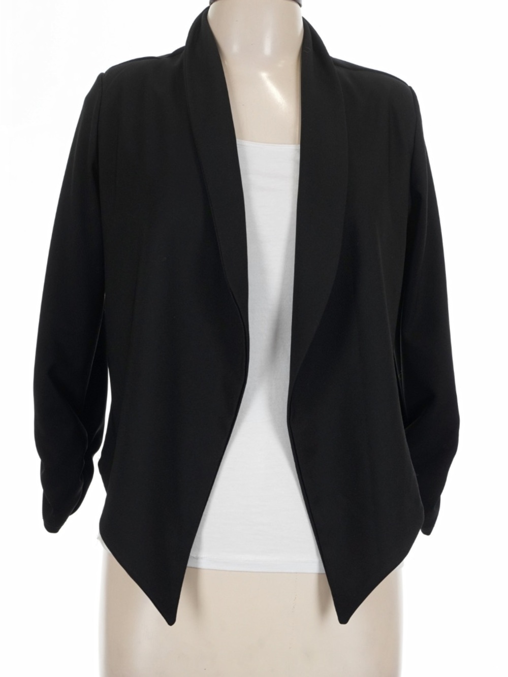 Hybrid & Company Black Open-Front Draped Blazer